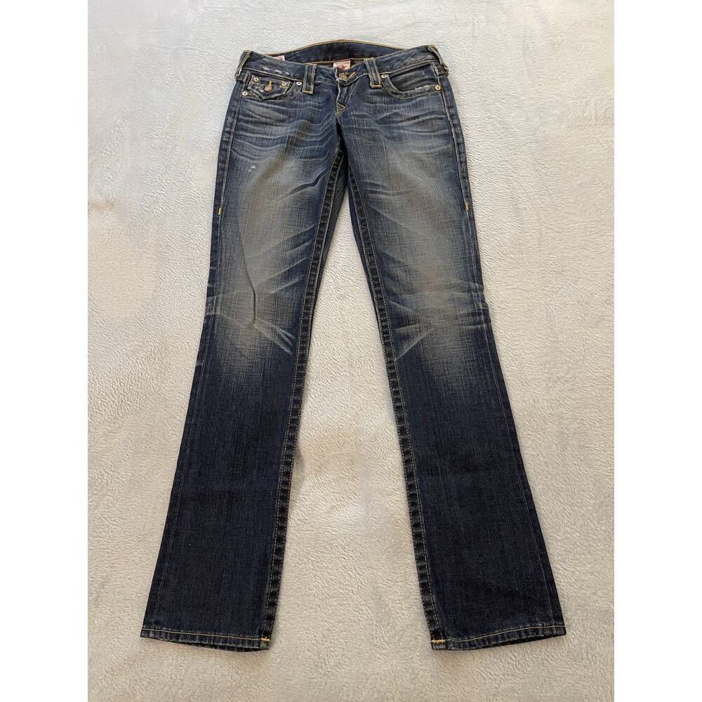 True Religion Jeans Women’s 26 Straight Leg Blue Denim Flap Pockets Distressed